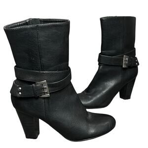 CL by Laundry Chelsie Boots Womens 7 Black Faux Leather Chelsie Buckle Zip Moto